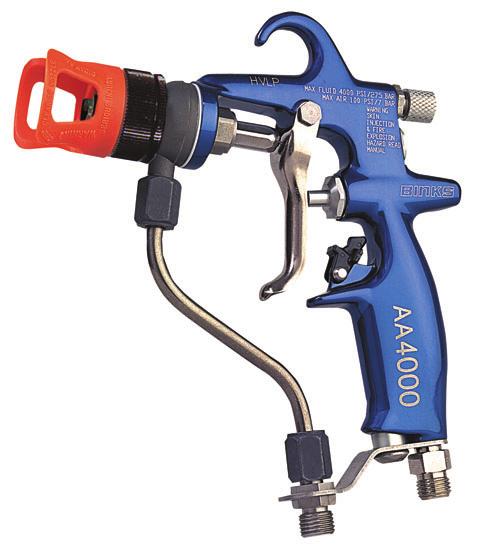 AA4000 Air Assisted Airless HVLP Spray Gun ADJUSTABLE SPRAY PATTERN The Binks AA4000 Air Assisted Spray Gun with New AA-10HP Air Cap improves fan pattern adjustment for hard-to-reach areas, and