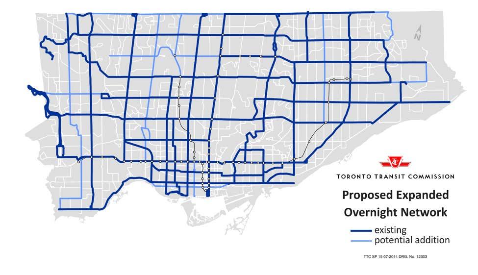 OPPORTUNITIES TO IMPROVE TRANSIT SERVICE IN TORONTO Page 14 A possible expanded Blue Night Network is shown in Exhibit 8.