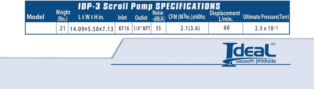 The Agilent Varian IDP-3 is the smallest dry scroll pump available on the market and is designed to offer great advantages of competing dry diaphragm vacuum pumps; providing smoother operation,