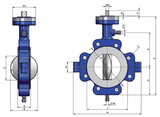 Garlock Butterfly Valves: Trusted throughout chemical, petrochemical and many other industries STERILE-SEAL Dimension, Lug Flange connection: EN 1092 (DIN 2501), PN 10 PN 16 ANSI B 16.