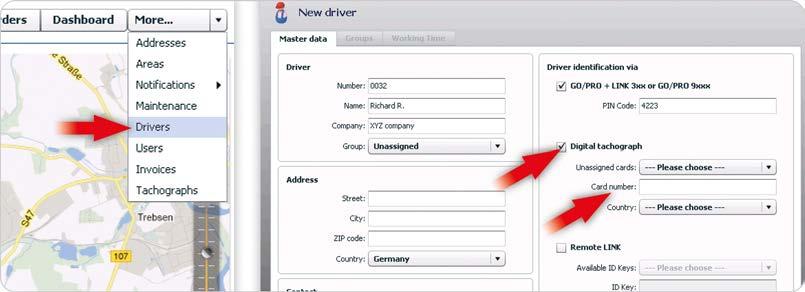 Creating drivers using tachographs in the standard WEBFLEET interface If you want to have all drivers that are using tachographs also managed in the standard WEBFLEET interface, do the following.