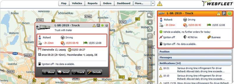 Remaining driving times Remaining driving times WEBFLEET helps you to comply with European driving time legislation (EC 561/2006) by providing you quick and easy insight in remaining driving times