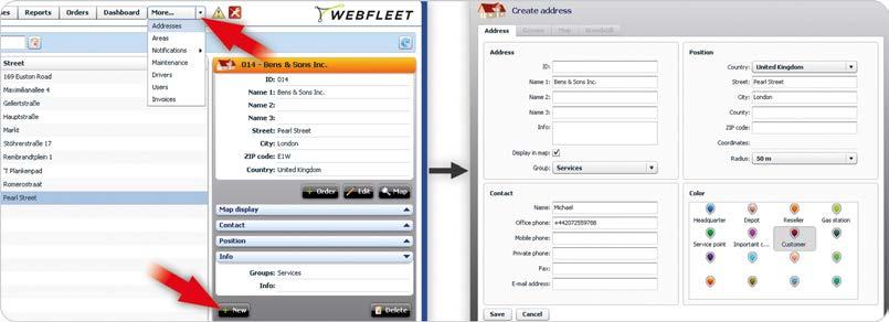 Address management Address management WEBFLEET helps you manage the addresses that you have to deal with every day. You can use the addresses for dispatching your orders.