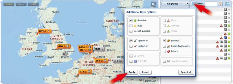 " Additional filter options in the Map View Having a large fleet may lead to you losing an overview and time needed to search for drivers or vehicles.