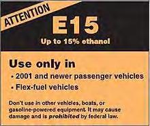 The E15 Ethanol Outlook EPA has approved E15 for use in MY 2001 and later vehicles Exceptions for motorcycle, off road (i.e. boat, lawnmower) Investigating approval for older vehicles Lawsuits filed