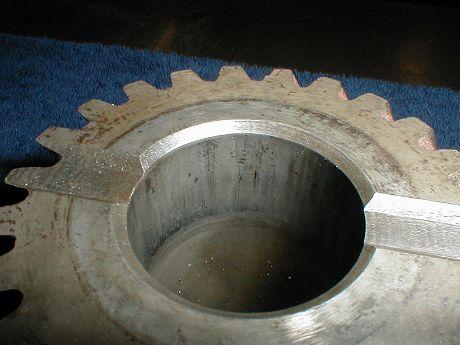 The bearing bores in this example cluster gear show some pitting along the length of the