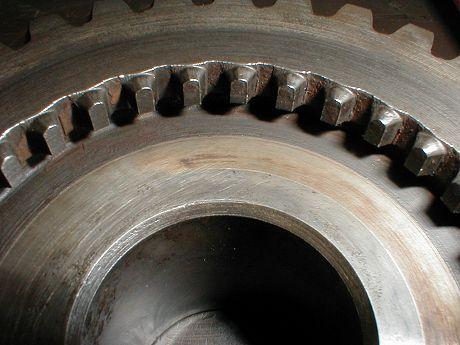 Next, closely inspect the step-down gear. Make sure there are no chips or abnormal wear on the gear teeth and no wear or rough spots in the bore.