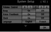 Setup System MENU ENTER seect 1 2 ENTER seect ENTER 3 ENTER ENTER ENTER : Defaut Open the [System Setup] screen Voume contro (5 eves) Sets the voume for voice guidance and voice feedback*.