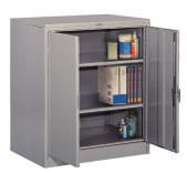 Counter height storage cabinets are 18" deep and include two (2) adjustable shelves that
