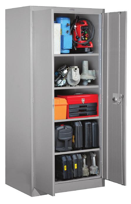 Measuring 36 wide and 78 high, the two (2) door heavy duty storage cabinets are available in a gray, tan or black powder coated finish.