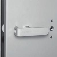 Each cabinet includes a heavy duty 4" steel handle with a built-in three (3) point locking mechanism and can accommodate a built-in lock (#8110 for combination and #8115 for key) and