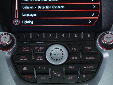 MENU Press to display the: Vehicle Information menu (units, tire pressures, remaining oil life).