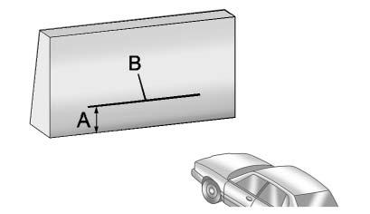 5. Draw or tape a horizontal line (B) on the wall the width of the vehicle at the height of the mark in Step 4. Notice: Do not cover a headlamp to improve beam cut-off when aiming.