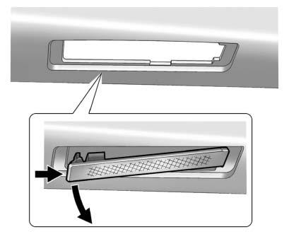 10-38 Vehicle Care License Plate Lamp To replace one of these bulbs: 1. Open the liftgate partway. See Liftgate (Manual) on page 2 8 or Liftgate (Power) on page 2 9.