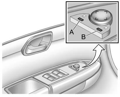 Keys, Doors and Windows 2-17 Power Mirrors Controls for the outside power mirrors are located on the driver door. To adjust each mirror: 1.