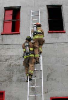 The firefighter proceeding up the ladder (Firefighter A) will notify the firefighter proceeding down (Firefighter B) of the need to pass and then move to the