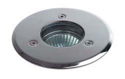 Corrosion resistant stainless steel inground uplight with flush tempered glass cover.