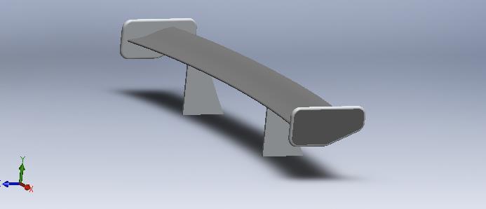 side of automobile without any space between exterior of automobile and spoiler. Figure 2 shows spoiler 1 and figure 3 shows spoiler2 with dimensions. 1) Spoiler 1: CATIA model of spoiler 1 Fig.