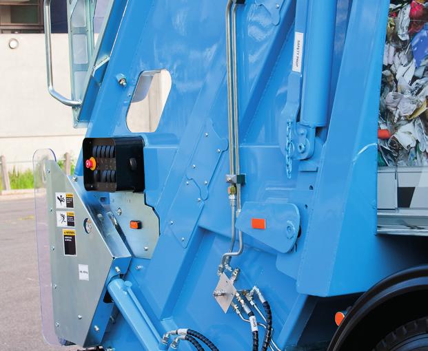 .. Bucher Municipal CANBus control Bin counter Bucher Municipal mudflaps system with diagnostic interface Fully configurable control system Bin lifter spill tray (Steel) Plastic mudguards Compact