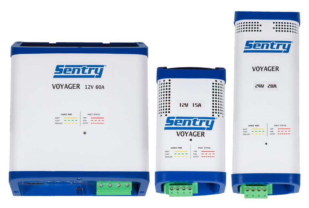 Sentry Voyager Marine Battery Chargers SV1260/3XJ, SV1215/3CJ and SV2420/3XJ Models Shown FEATURES Selectable charging outputs for Lead-Acid, AGM,, Lead Calcium, Spiralcell or Lithium-ion (LiFeS04)