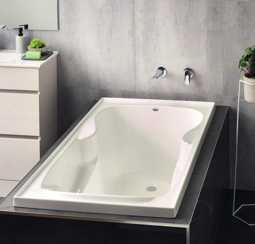 GAUGUIN Bath, spa, or shower over bath options Contoured lumbar support and arm rests Anti slip tread pattern on base Features full perimeter moulded upstand Wooden support frame and bath skirts