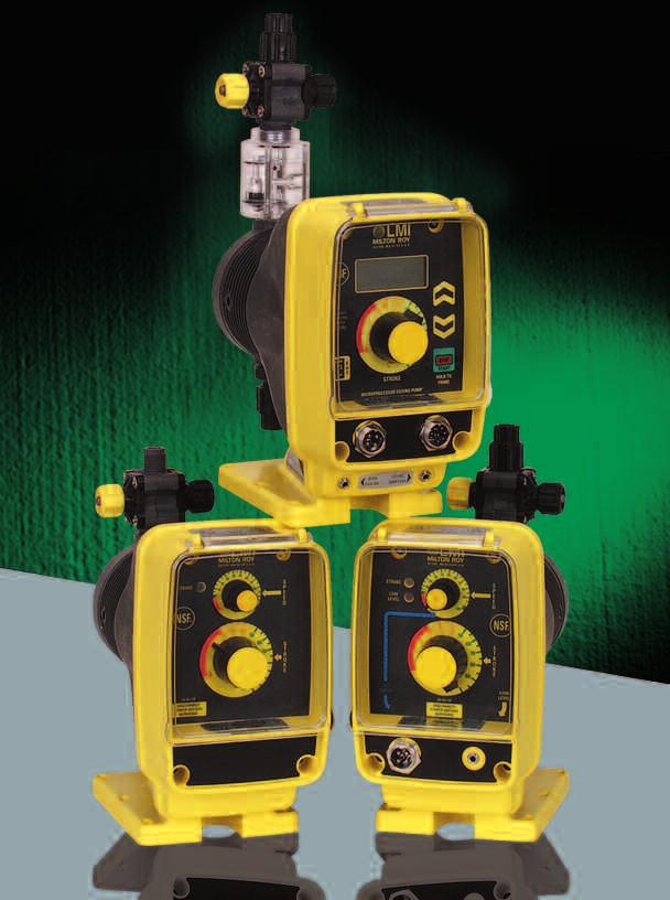 Electronic Metering Pumps LMI s family of electronic metering pumps offer: Adjustable stroke frequency and the flexibility of up to 1000:1 turndown ratio Manually adjustable stroke length provides