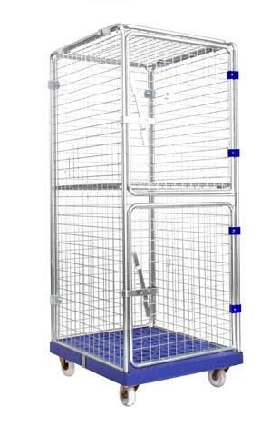 Hotels Catering Combitainer - Cage Trolley Serie SAFE solid, galvanised and blue chromated construction made of steel rods with 50 x