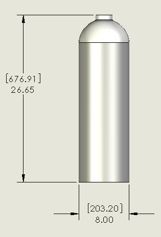 13.0 Model SCC-MP-A; P/N 01-51-2344 Manufacturer: Luxfer Spec: DOT 3AL Material: Aluminum Max test press: 5000 PSI; 344.74 bar Nom. Exp. @ 3000 PSI: 42.8 cc Nom. Exp. @ 5000 PSI: 79.