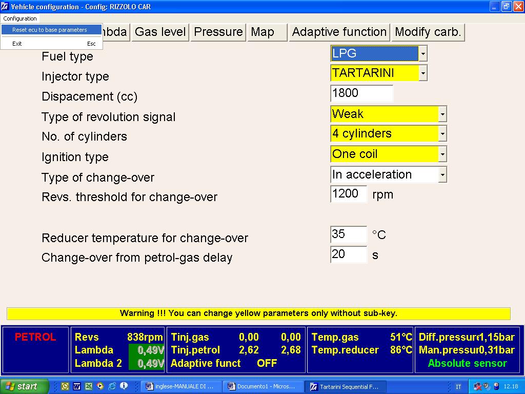Na kraju ove procedure: -resetujte tip goriva -resetujte tip paljenja -resetujte tip RPM signala Sada možete ponovo