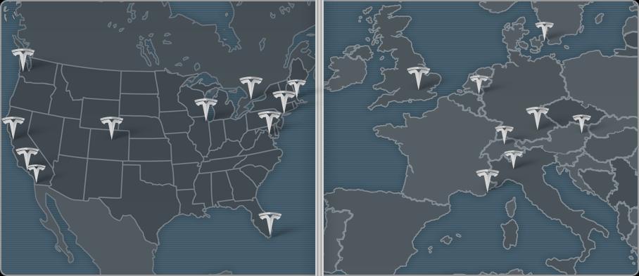7 Tesla Stores and Sales Outlets Europe: Flagship stores in London, Munich, Monaco, Zurich, Copenhagen, Paris. Sales advocates in Madrid, Milan, Vienna, Hamburg and Amsterdam.