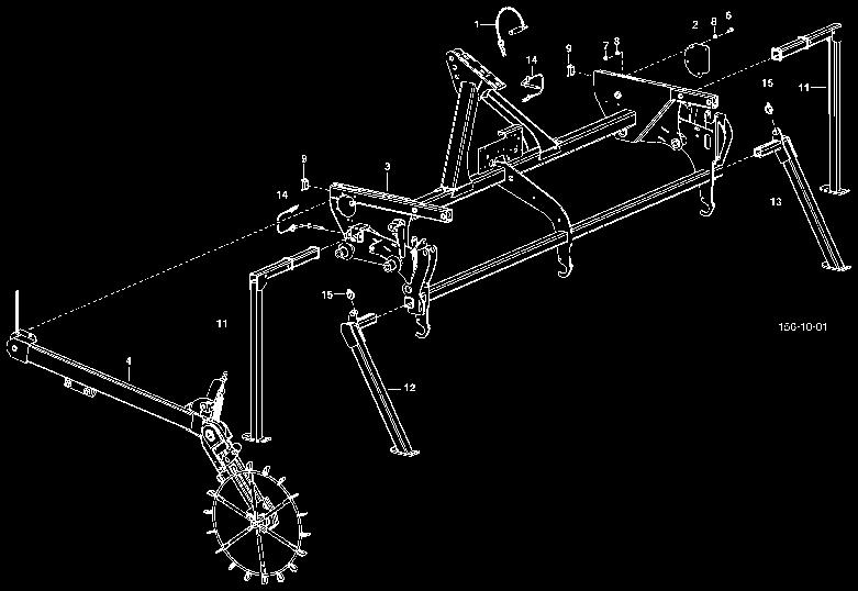 Removing the top link 1. Attach the supporting legs (12, 13) at the aft of the seed drill as prescribed and secure with a linchpin (15). 2.
