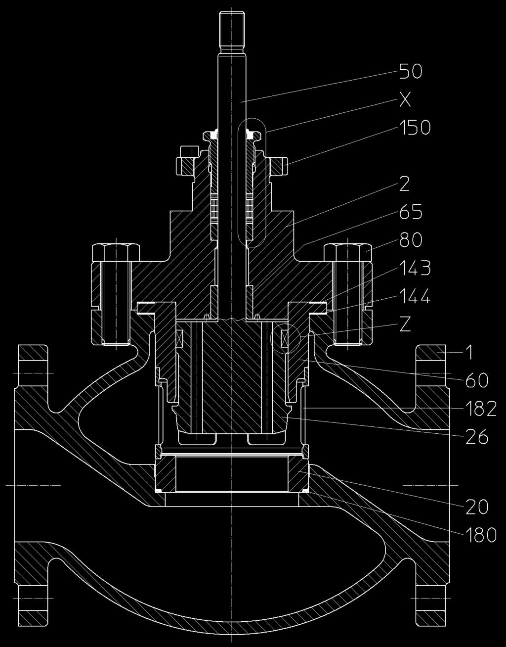 6 Sectional drawings ARCA Regler GmbH 6.9 8C7-P1 Bonnet with balancing system DEK7 and parabolic plug P1. See also [11.