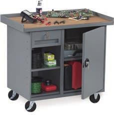 overall capacity Single multi-drawer lock Securely store and easily move heavy tools, parts and supplies from jobsite to jobsite. All-welded units have brown hardboard laminate bench tops.