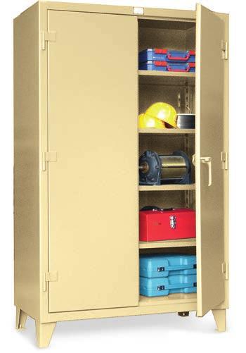 Doors open 180 on welded leaf hinges with brass pins. 3-point locking mechanism with malleable cast iron zinc plated handle. Vault Cabinets Up to 1800-lb.