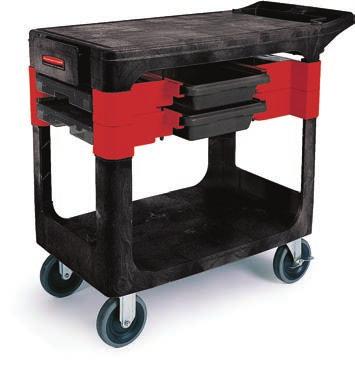capacity bottom shelf 5" non-marking rubber casters Molded push handle Moves productivity right to the worksite a total tool storage and mobile workbench system.