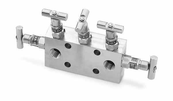 18 Manifolds VE Series Direct-Mount Manifolds 5-Valve Manifold Direct mounting to instrument on 2.12 in. (54.