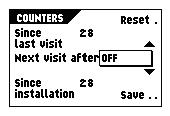This menu offers the possibility to set the Since installation counter. With key the counter value is incremented in 5000 steps. With key the counter value is decremented in 5000 steps.