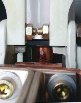 Figure 36: Contact-erosion check mark dot circled in orange (shown with circuit breaker open) Fastener check Inspect all fasteners for tightness. Both locknuts and retaining rings are used.