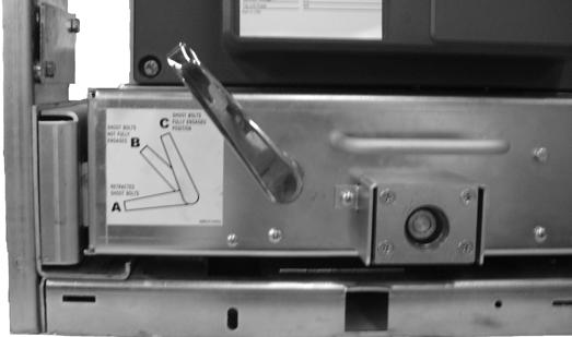 The shoot bolt handle can be in either Position B (partially engaged) or Position A (not engaged) for the breaker to be in the DISCONNECT position.