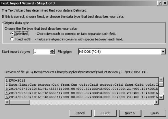 Text Import Wizard Step 1 will be shown (Fig 5.2). Choose "Delimited"File Type".