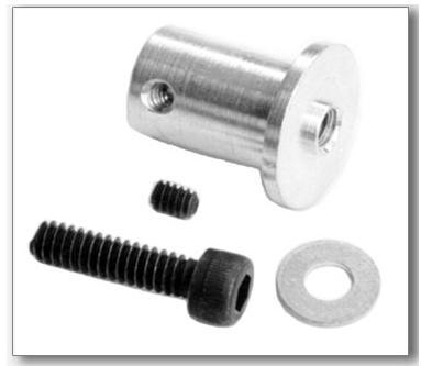 3 @ www.masterairscrew.com Direct Drive Prop Adapter; ¼ (0.25) output and 3 mm (.124) motor shaft; aluminum. @ $4.29 each. Figure 1.14 : The adapter to put the prop on the thruster.