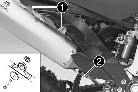 Allow the exhaust system to cool down. Do not touch hot components. Preparatory work Remove the right side cover. ( p. 59) Main work Disconnect spring.