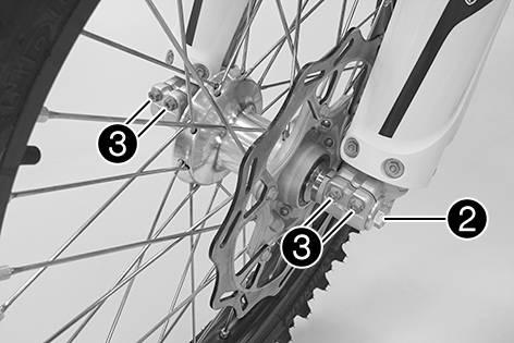 14 WHEELS, TIRES 79 H00202-11 Lift the front wheel into the fork, position it, and insert the wheel spindle. The brake linings are positioned. Mount and tighten screw.