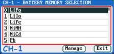 Program Add & Manage Click STOP/START-x button on the initial interface to pop up the BATTERY MEMORY SELECT window.
