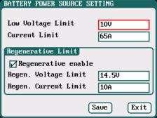 default: 65A Regen.Voltage Limit: 9V-48V;default:14.5V Regen.