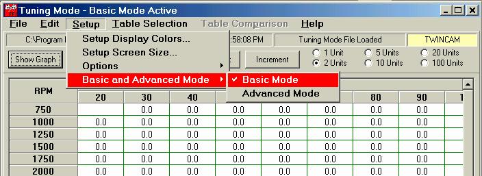 Tuning Modes & Limits Basic Tuning Mode 4.2 Tuning Mode Commands To select Basic or Advanced Tuning Modes: 1. Click on Setup 2.
