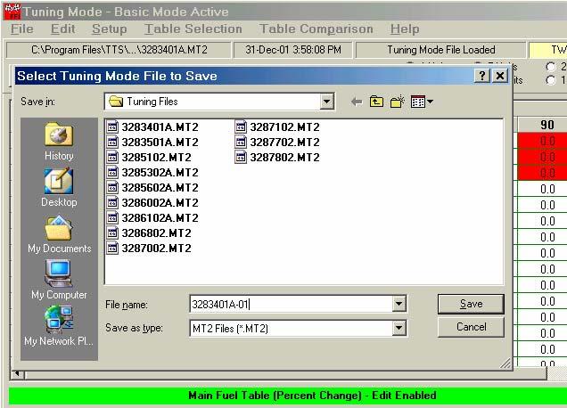 Load & Save Tuning Files Basic Tuning Mode 4.4 Load Tuning Files Commands Click on File in Menu Bar 1.