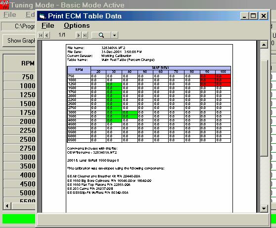 Printing Tuning Tables Basic Tuning Mode 4.5 Print ECM Table Commands 1. Click on File in Menu Bar 2.