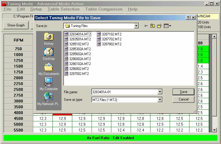Load & Save Tuning Files Advanced Tuning Mode 5.5 Load Tuning File Commands 1. Click on File in Menu Bar 2. Click on Recently Used File Names or 3.