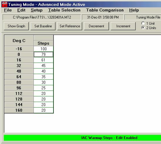 IAC Warmup Steps Table Advanced Tuning Mode 5.